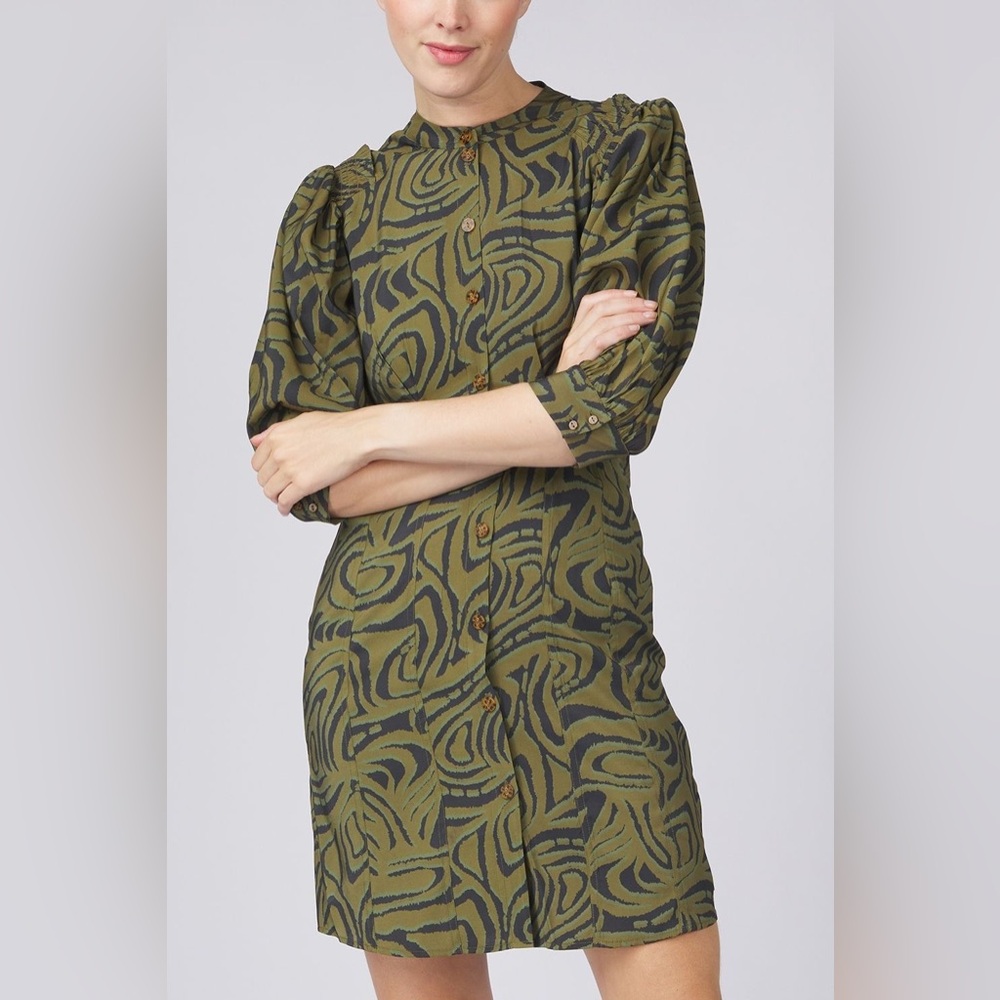 Scotch & Soda Printed Fitted Button Balloon Sleeve Dress Sz S NWT